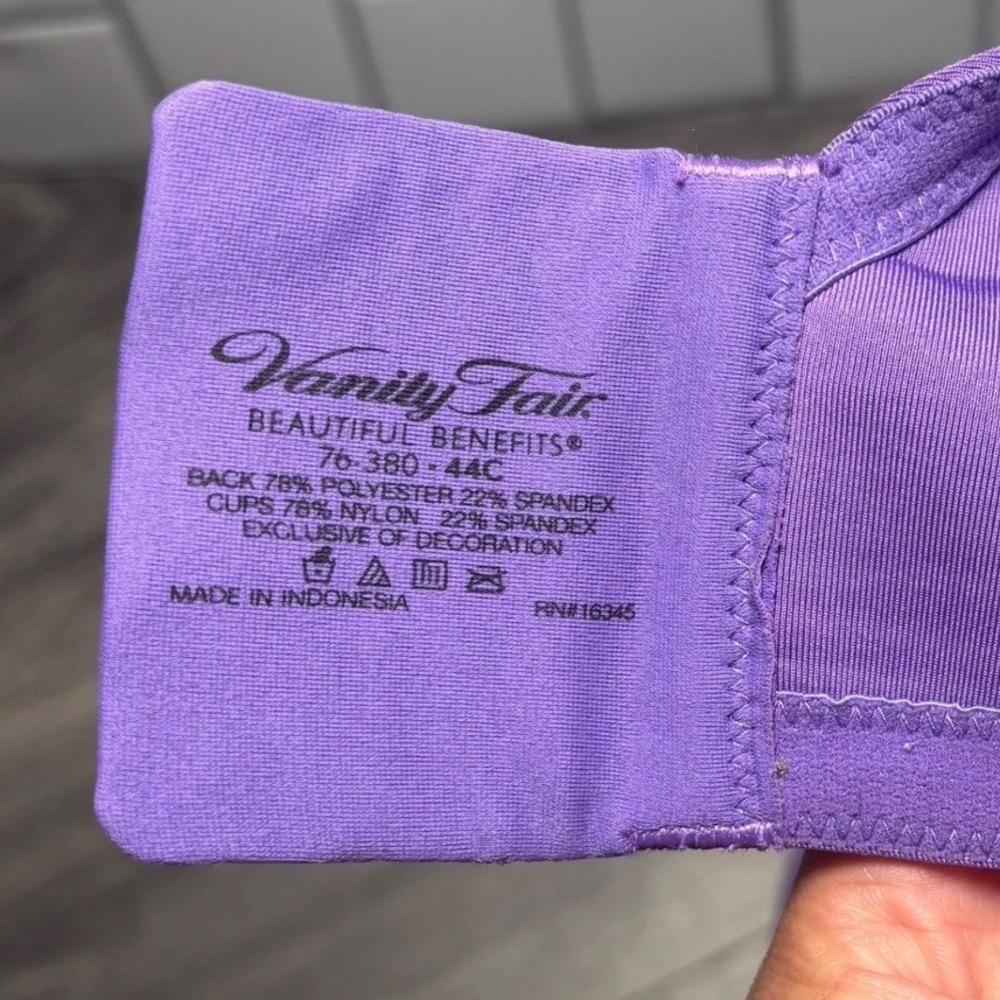 Vanity Fair Beautiful Benefits Purple Full Figure Underwire Bra 76380 44C - Picture 5 of 6